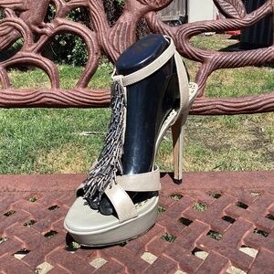 Jessica Simpson Leather Fringe Bennies Platform Pencil Heel Shoes